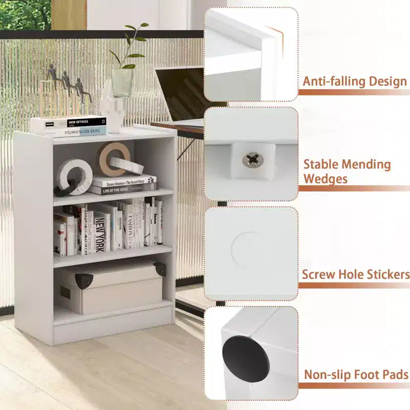 Costway 2 PCS 3-Tier Bookcase Open Multipurpose Display Rack Cabinet with Adjustable Shelves White/Black/Brown