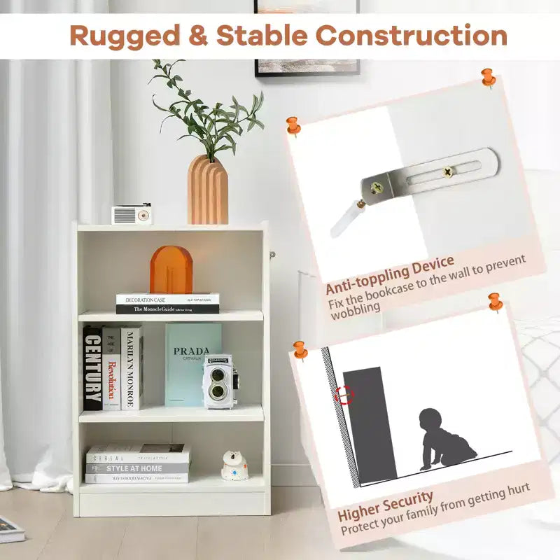 Costway 2 PCS 3-Tier Bookcase Open Multipurpose Display Rack Cabinet with Adjustable Shelves White/Black/Brown