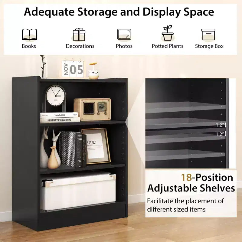 Costway 2 PCS 3-Tier Bookcase Open Multipurpose Display Rack Cabinet with Adjustable Shelves White/Black/Brown
