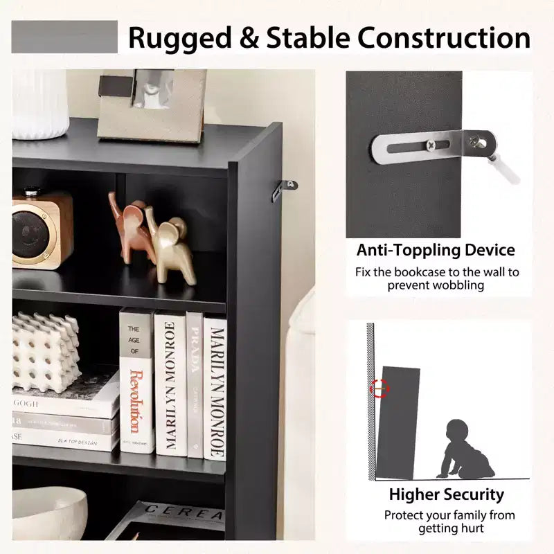 Costway 2 PCS 3-Tier Bookcase Open Multipurpose Display Rack Cabinet with Adjustable Shelves White/Black/Brown