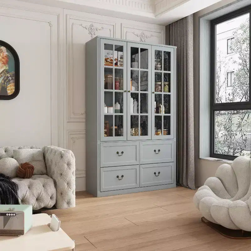 Famapy 47.2W Organizer Glass Doors Display Cabinet Organizer Pantry Gray