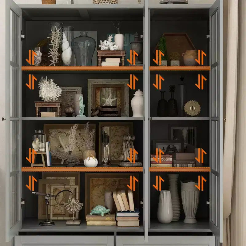 Famapy 47.2W Organizer Glass Doors Display Cabinet Organizer Pantry Gray