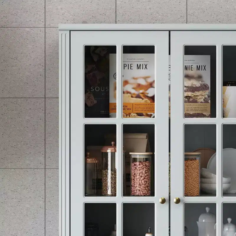 Famapy 47.2W Organizer Glass Doors Display Cabinet Organizer Pantry Gray