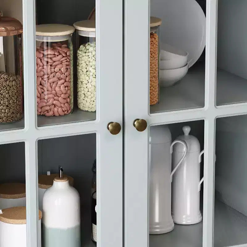 Famapy 47.2W Organizer Glass Doors Display Cabinet Organizer Pantry Gray