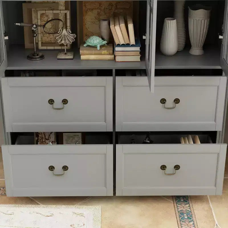 Famapy 47.2W Organizer Glass Doors Display Cabinet Organizer Pantry Gray