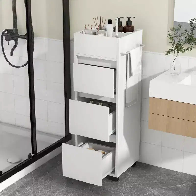 Costway Bathroom Floor Cabinet with 3 Drawers 4 Compartments 2-Side Available Towel Shelf White