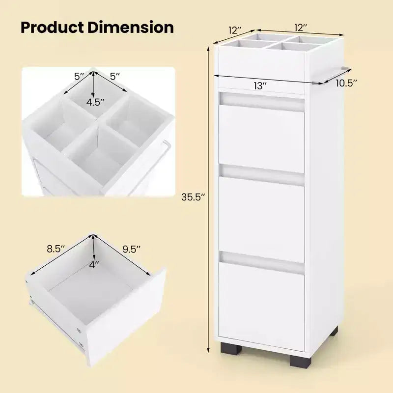 Costway Bathroom Floor Cabinet with 3 Drawers 4 Compartments 2-Side Available Towel Shelf White