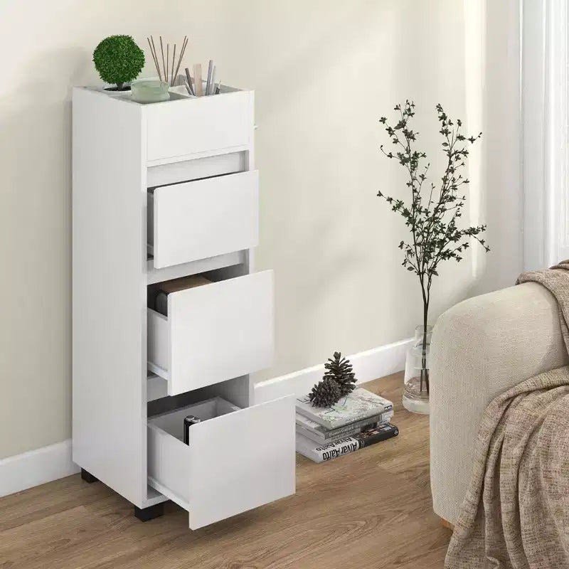Costway Bathroom Floor Cabinet with 3 Drawers 4 Compartments 2-Side Available Towel Shelf White