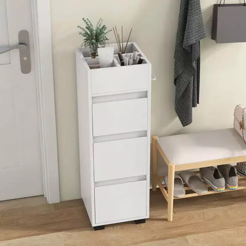 Costway Bathroom Floor Cabinet with 3 Drawers 4 Compartments 2-Side Available Towel Shelf White