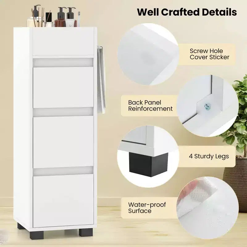 Costway Bathroom Floor Cabinet with 3 Drawers 4 Compartments 2-Side Available Towel Shelf White