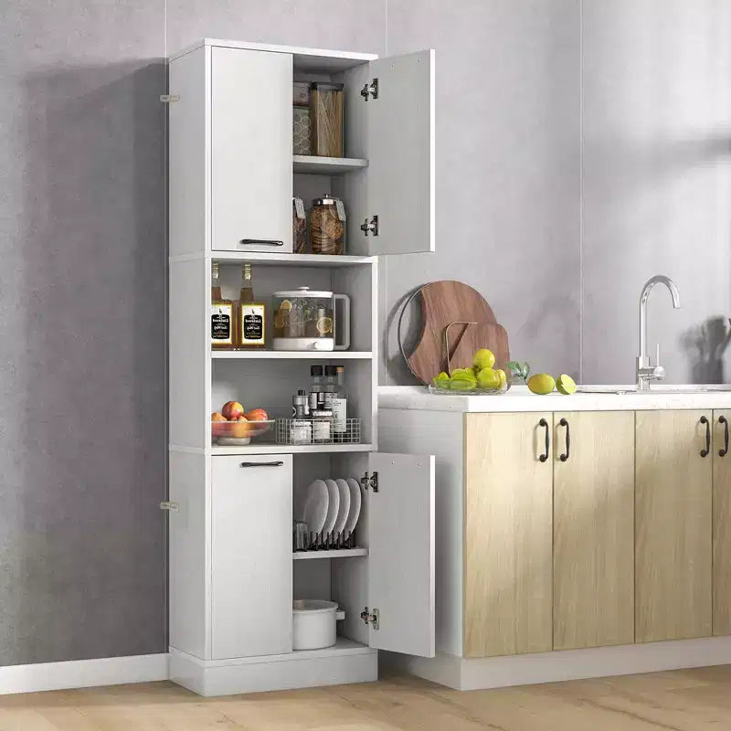 Costway Armoire de Rangement Haute pour Salle de Bain 75" avec 4 Portes et 2 Compartiments Ouverts Autonome Noir/Blanc