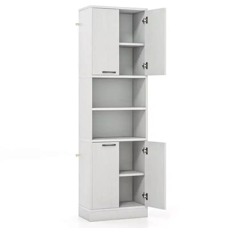 Costway Armoire de Rangement Haute pour Salle de Bain 75" avec 4 Portes et 2 Compartiments Ouverts Autonome Noir/Blanc