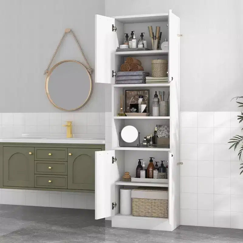 Costway Armoire de Rangement Haute pour Salle de Bain 75" avec 4 Portes et 2 Compartiments Ouverts Autonome Noir/Blanc