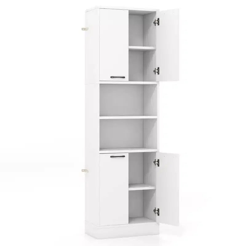 Costway Armoire de Rangement Haute pour Salle de Bain 75" avec 4 Portes et 2 Compartiments Ouverts Autonome Noir/Blanc