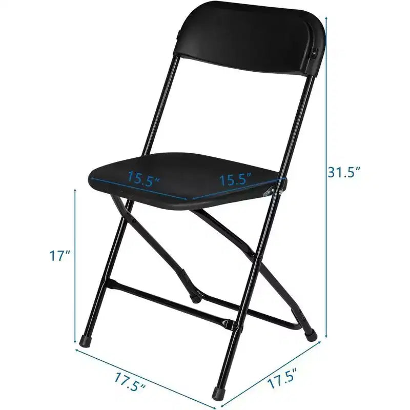 Lot de 6 chaises pliantes en plastique, assise en PEHD, cadre en acier, capacité de 159 kg, empilables, noires.