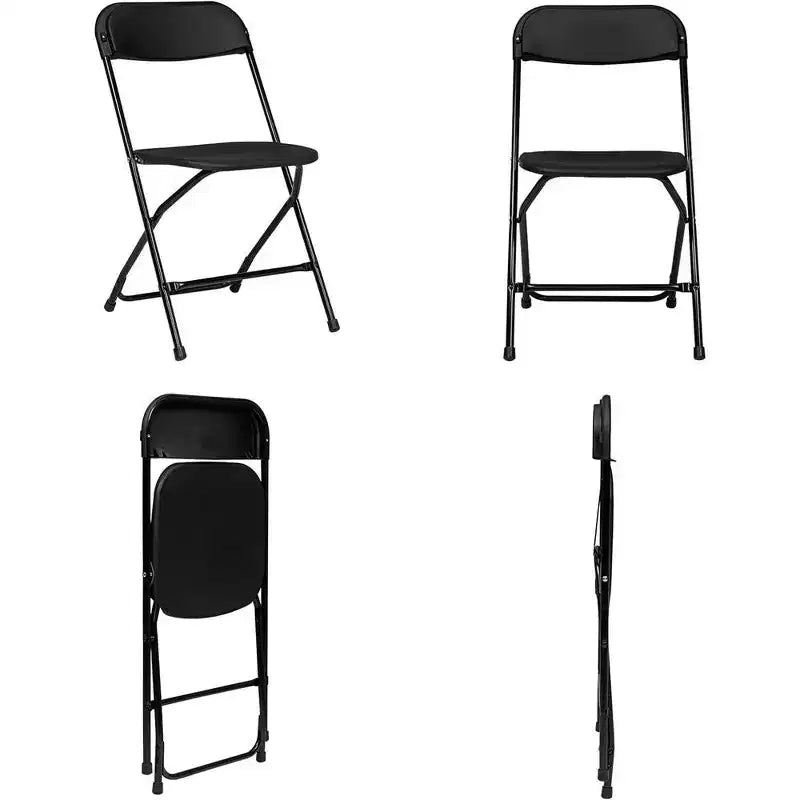 Lot de 6 chaises pliantes en plastique, assise en PEHD, cadre en acier, capacité de 159 kg, empilables, noires.