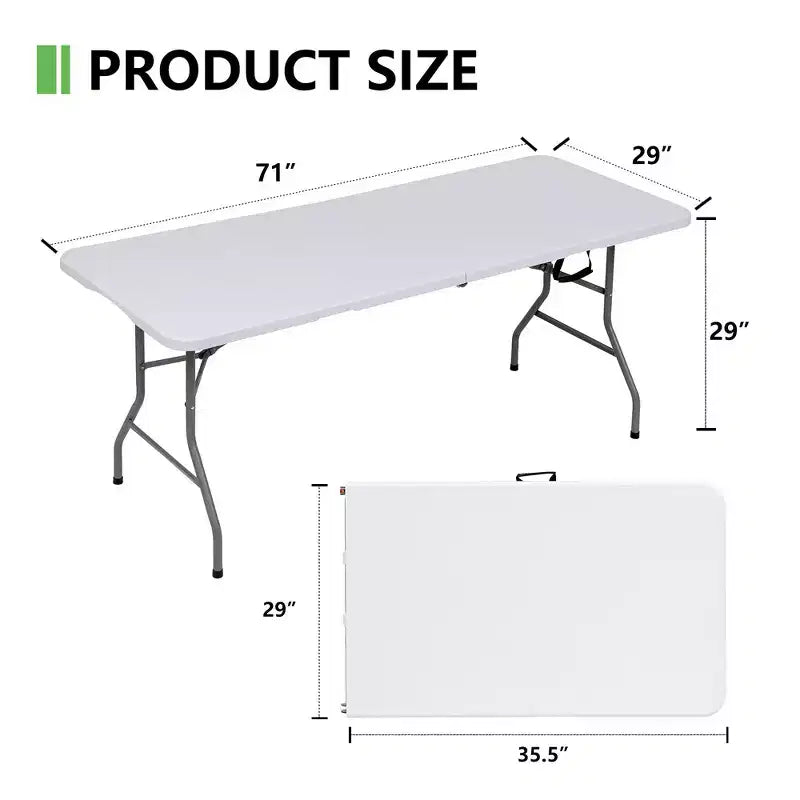 6 Foot Portable Folding Table HDPE Indoor Outdoor Powder-Coated Steel Legs Seats 8 White
