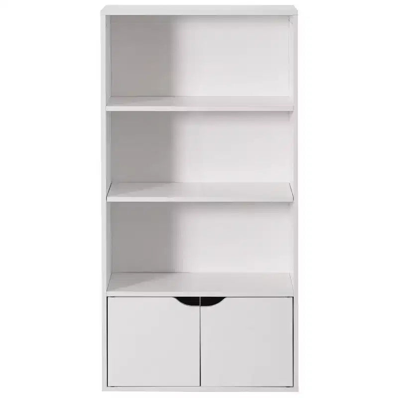 Basicwise 47 3 Tier Open Book Shelf & Bookcases with 2 Doors Storage Cabinet and 1 Adjustable Shelf - Ideal for Home Office, Living Room, Classroom