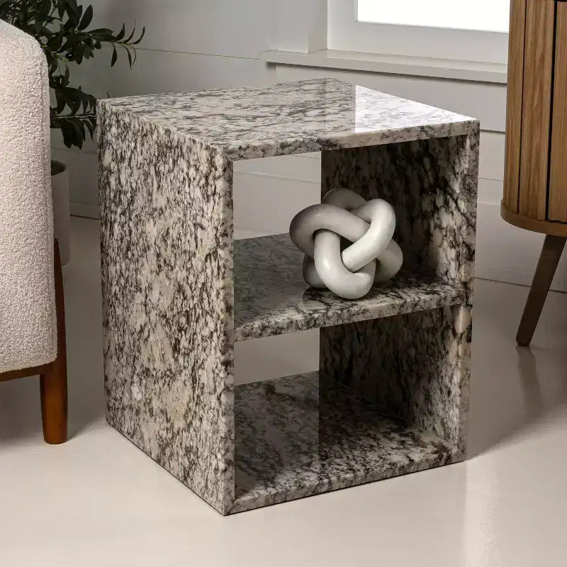 JONATHAN Y Sloane 20 Modern Natural Marble Handmade Rectangular 2-Shelf End Table