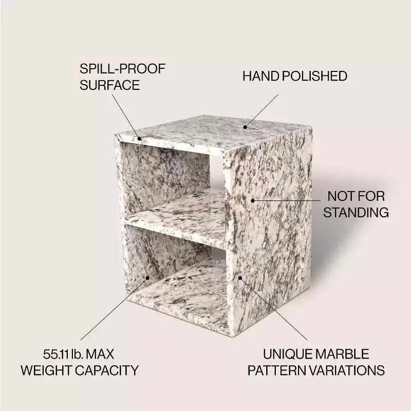 JONATHAN Y Sloane 20 Modern Natural Marble Handmade Rectangular 2-Shelf End Table