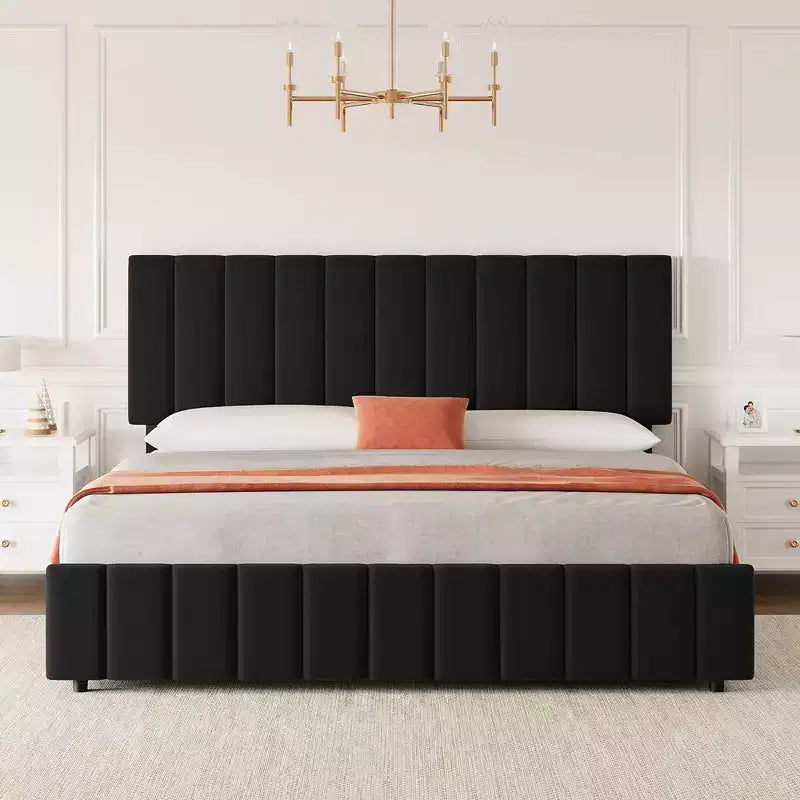 Whizmax Queen Size Bed Frame with Adjustable Headboard and 4 Storage Drawers, Linen Upholstered Platform Bed Frame, No Box Spring Needed