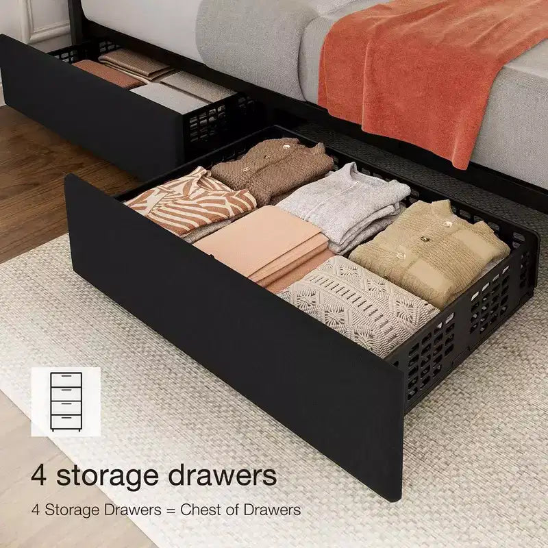 Whizmax Queen Size Bed Frame with Adjustable Headboard and 4 Storage Drawers, Linen Upholstered Platform Bed Frame, No Box Spring Needed