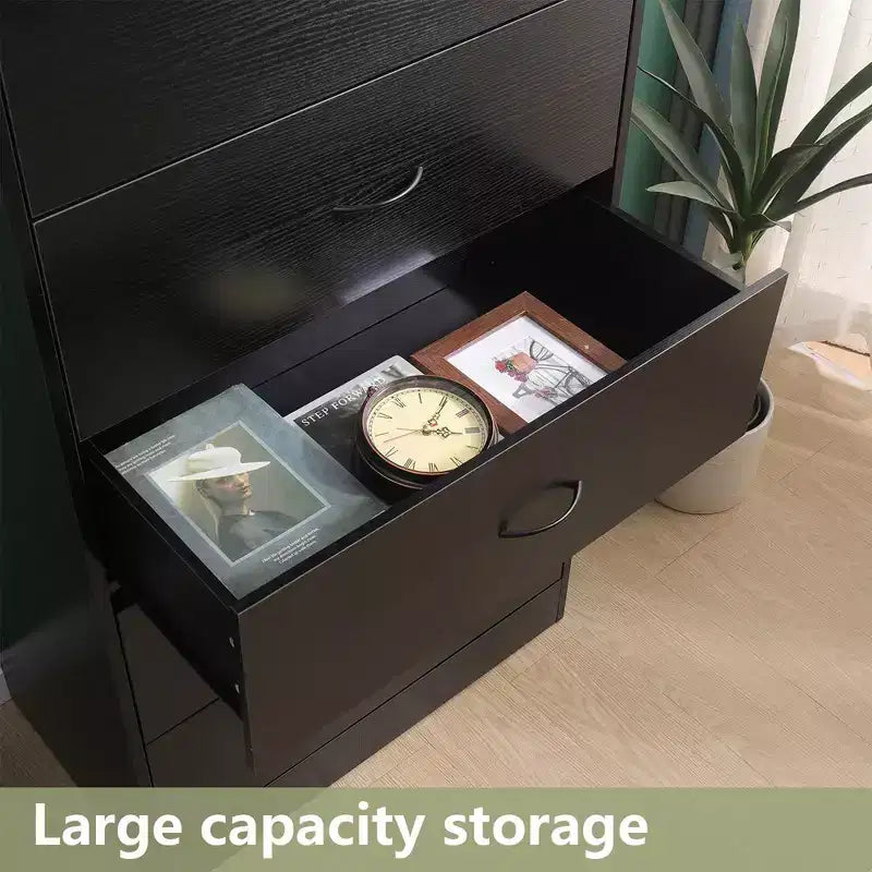 Commode haute à 5 tiroirs pour chambre à coucher 125,5 cm Bois MDF Finition noire