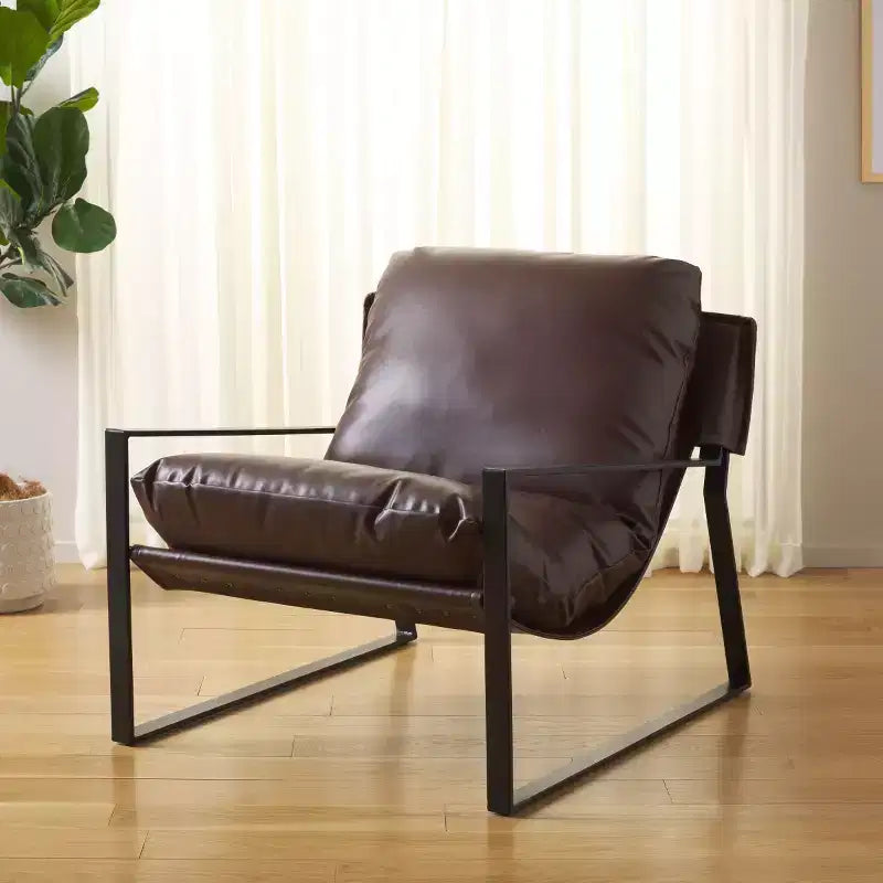 Fauteuil d'appoint Popham avec surmatelas - ACH4520 - Marron foncé/Noir - Safavieh