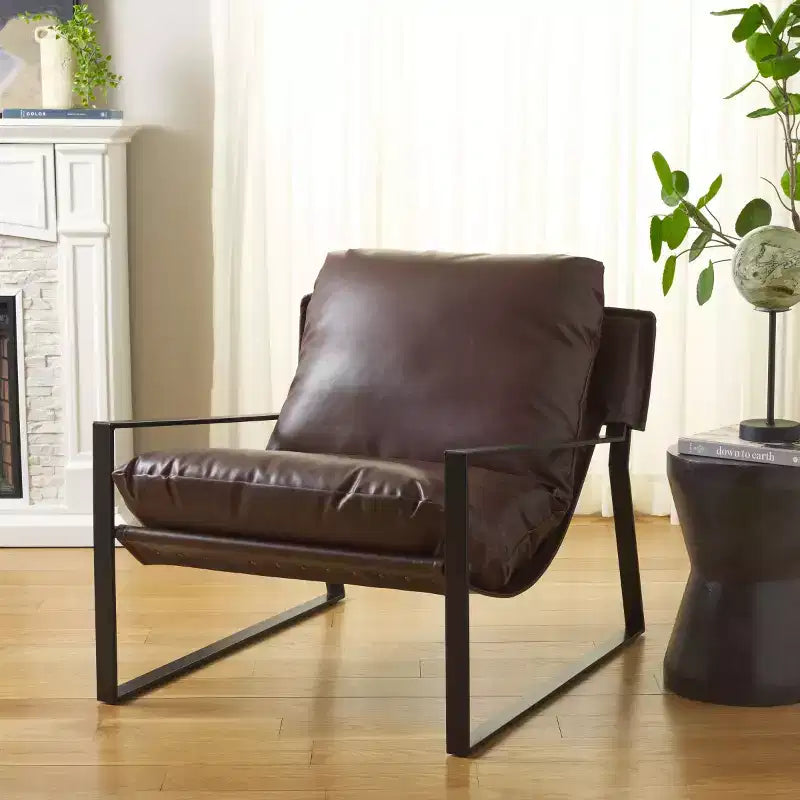 Fauteuil d'appoint Popham avec surmatelas - ACH4520 - Marron foncé/Noir - Safavieh