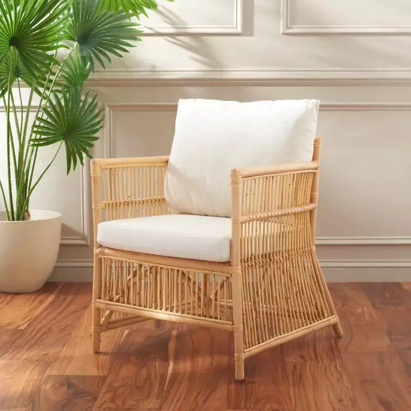Fauteuil d'appoint Alvis avec coussin - ACH6522A - Blanc/Naturel - Safavieh
