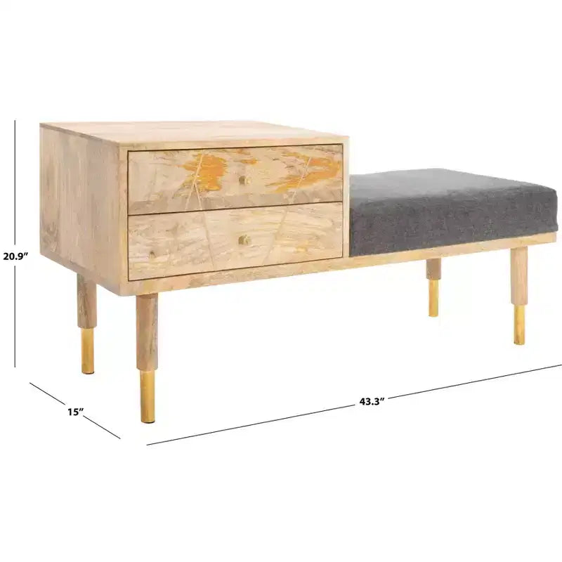 Banc rembourré 2 tiroirs Taft - BCH9000 - Blanc cassé - Safavieh