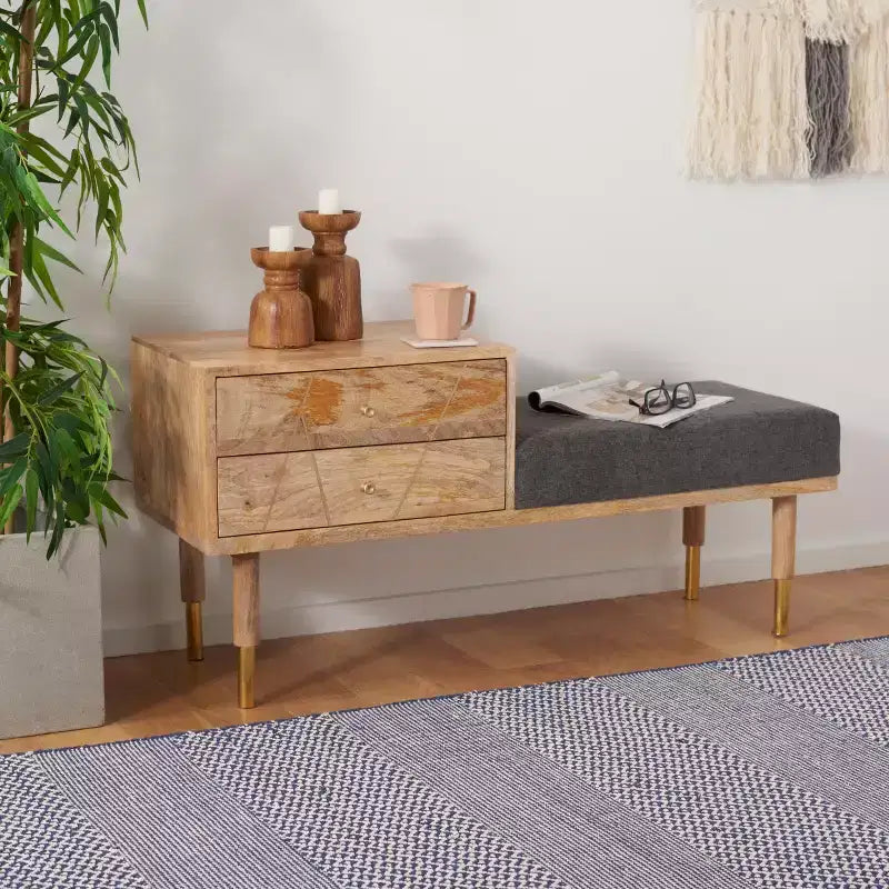 Banc rembourré 2 tiroirs Taft - BCH9000 - Blanc cassé - Safavieh