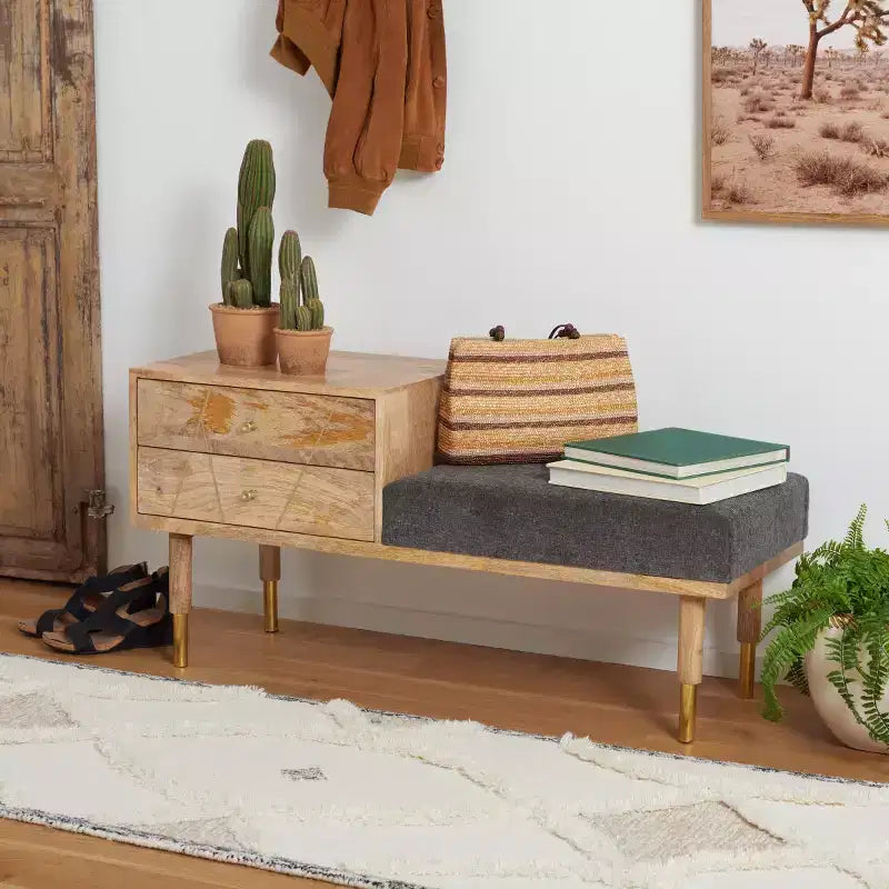 Banc rembourré 2 tiroirs Taft - BCH9000 - Blanc cassé - Safavieh