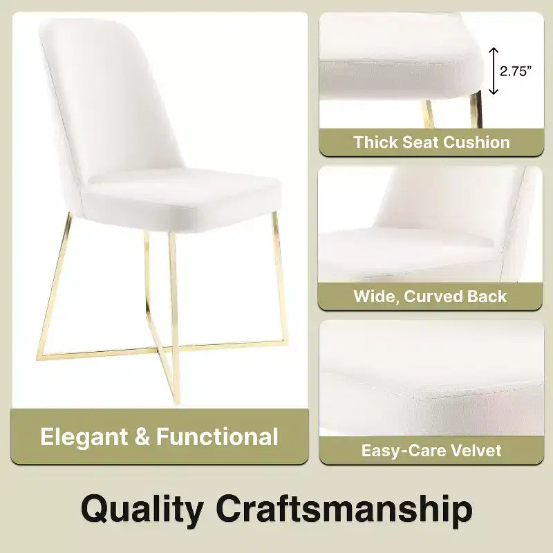 Fauteuils d'appoint modernes Rachelle Well Woven en velours doux avec pieds en métal - Parfaits pour coiffeuse, salon, bureau, salle à manger