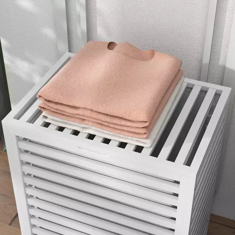 HOMCOM Bamboo Hamper Laundry Basket with Lid & Portable Removable Bag, Dirty Clothes Hamper Laundry Storage