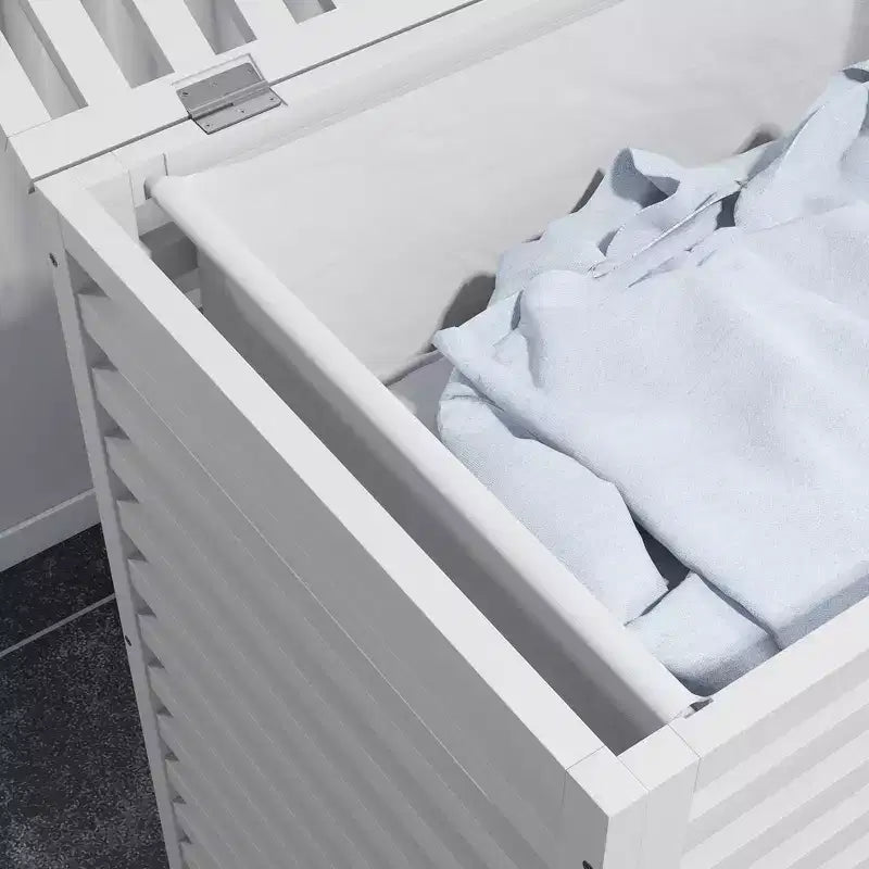 HOMCOM Bamboo Hamper Laundry Basket with Lid & Portable Removable Bag, Dirty Clothes Hamper Laundry Storage