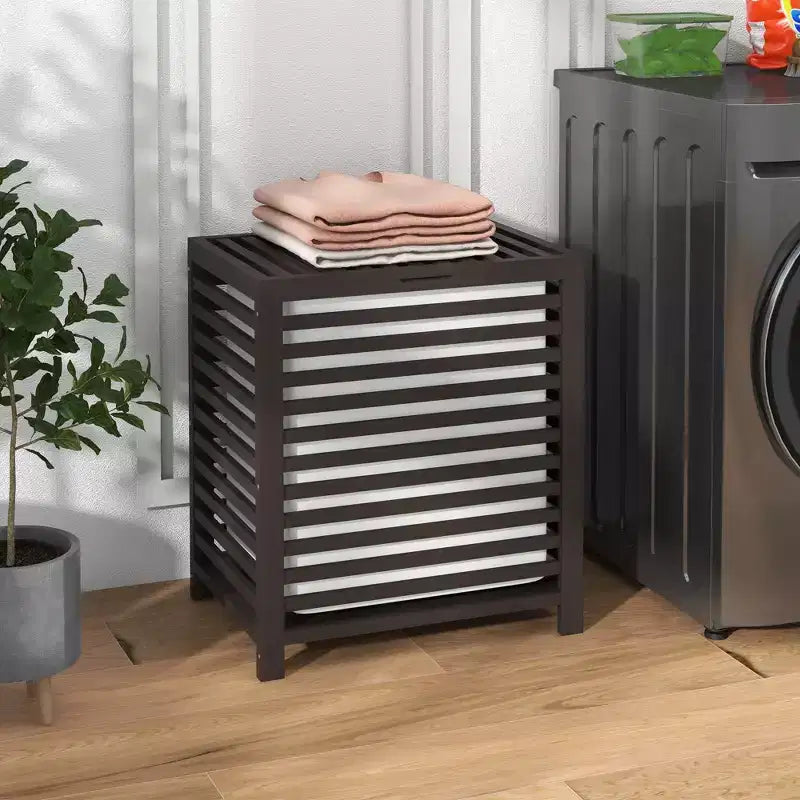 HOMCOM Bamboo Hamper Laundry Basket with Lid & Portable Removable Bag, Dirty Clothes Hamper Laundry Storage