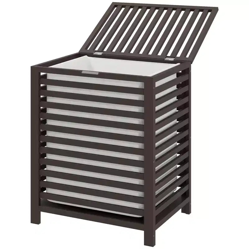 HOMCOM Bamboo Hamper Laundry Basket with Lid & Portable Removable Bag, Dirty Clothes Hamper Laundry Storage