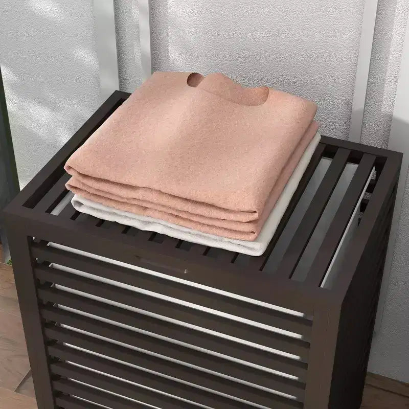 HOMCOM Bamboo Hamper Laundry Basket with Lid & Portable Removable Bag, Dirty Clothes Hamper Laundry Storage