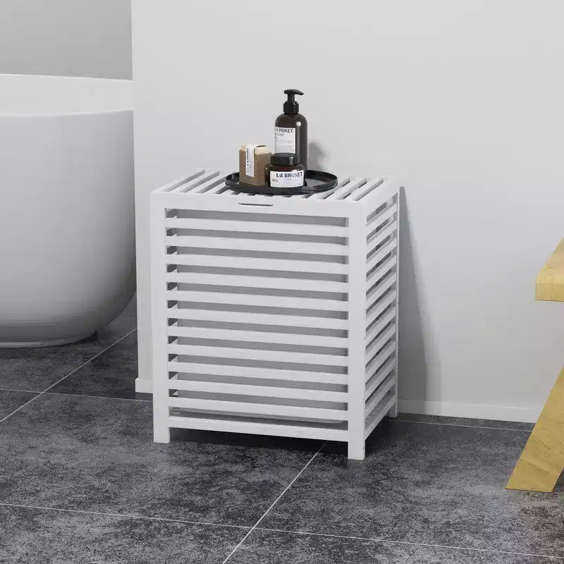 HOMCOM Bamboo Hamper Laundry Basket with Lid & Portable Removable Bag, Dirty Clothes Hamper Laundry Storage