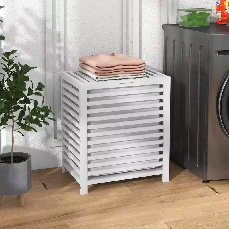 HOMCOM Bamboo Hamper Laundry Basket with Lid & Portable Removable Bag, Dirty Clothes Hamper Laundry Storage