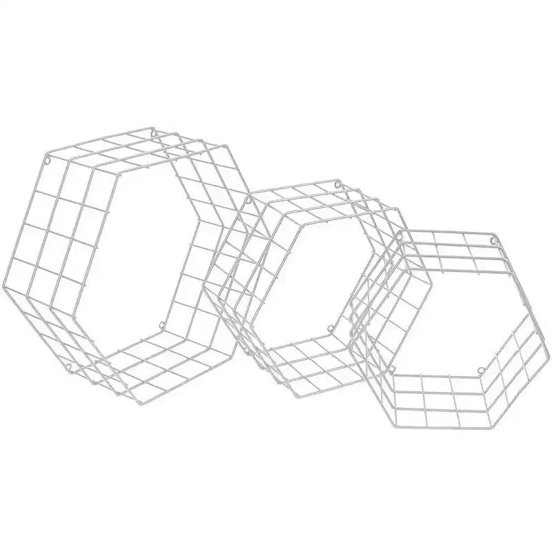 Sorbus Étagères murales flottantes hexagonales en fil métallique, lot de 3 – Blanc