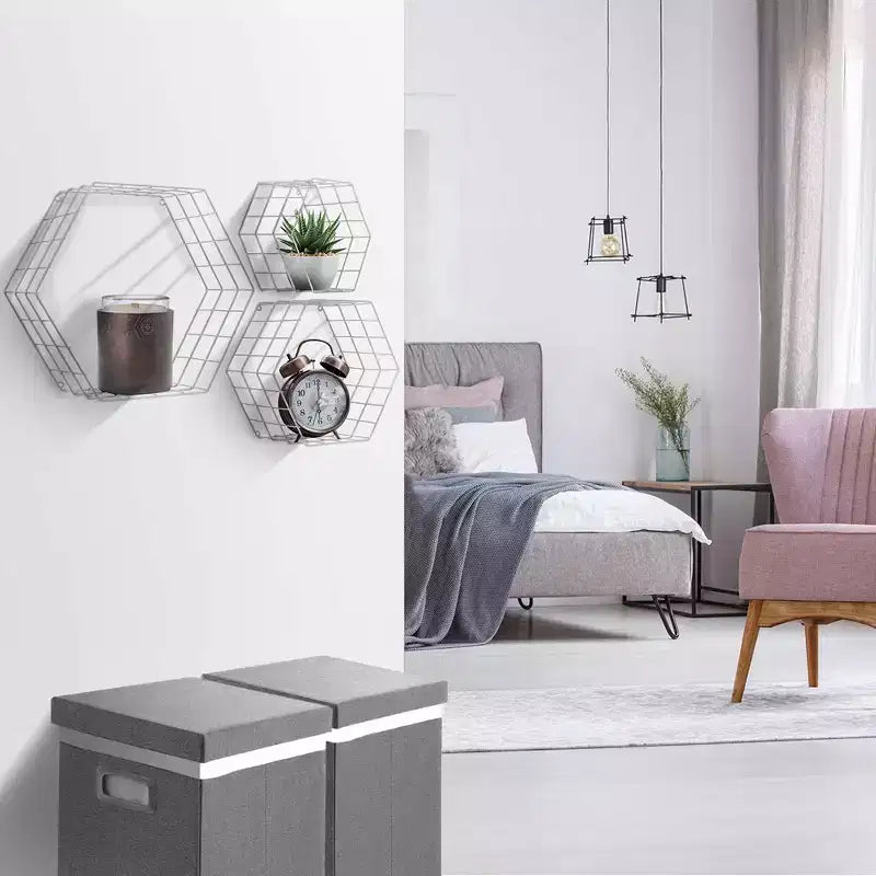 Sorbus Étagères murales flottantes hexagonales en fil métallique, lot de 3 – Blanc