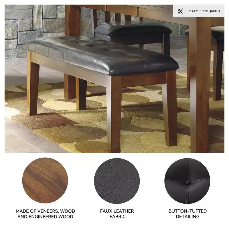 Banc de salle à manger capitonné Signature Design by Ashley Ralene, grand, marron moyen, assise en similicuir
