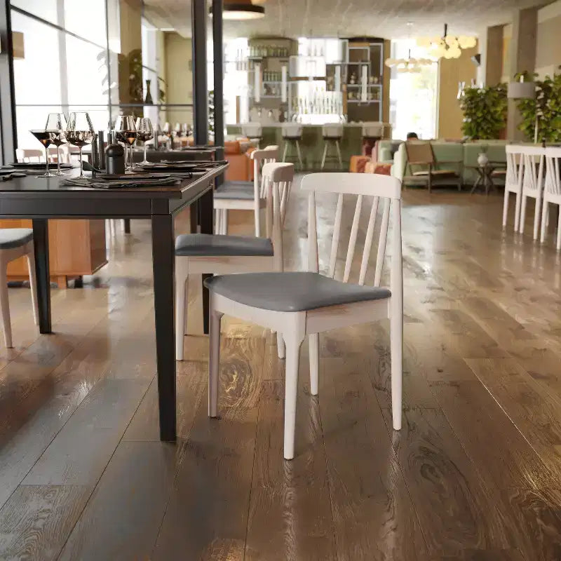 Flash Furniture Chester Commercial Grade Solid Wood Dining Chair with Slatted Backrest and Vinyl Seat