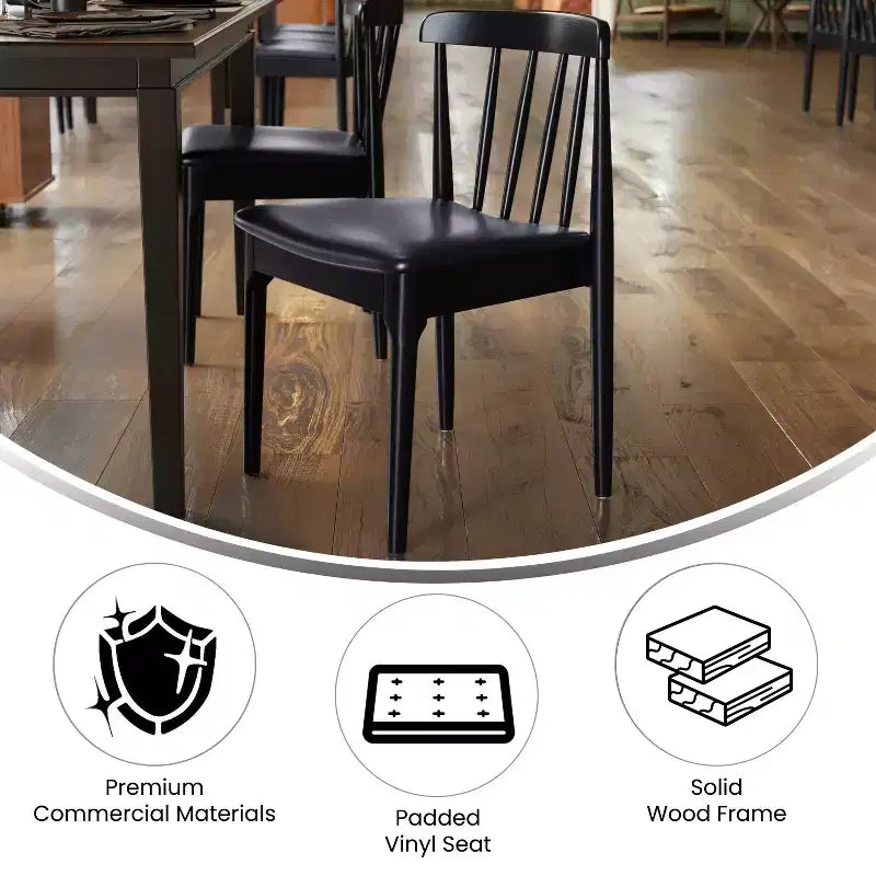Flash Furniture Chester Commercial Grade Solid Wood Dining Chair with Slatted Backrest and Vinyl Seat