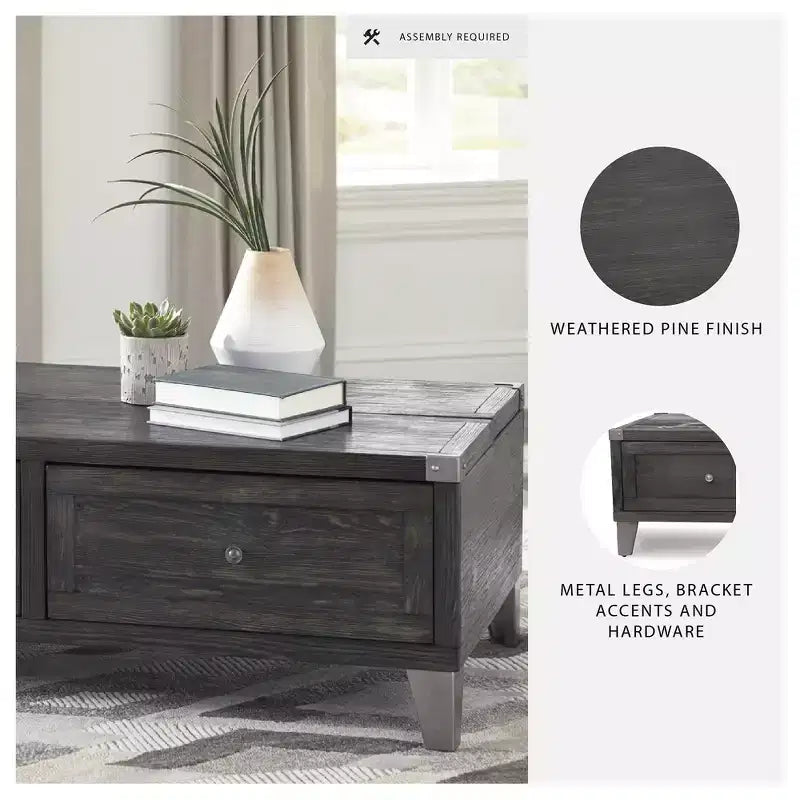 Signature Design by Ashley Todoe Lift Top Coffee Table, Dark Gray Rustic Industrial Cocktail Table with Two Storage Drawers and Removable Trays
