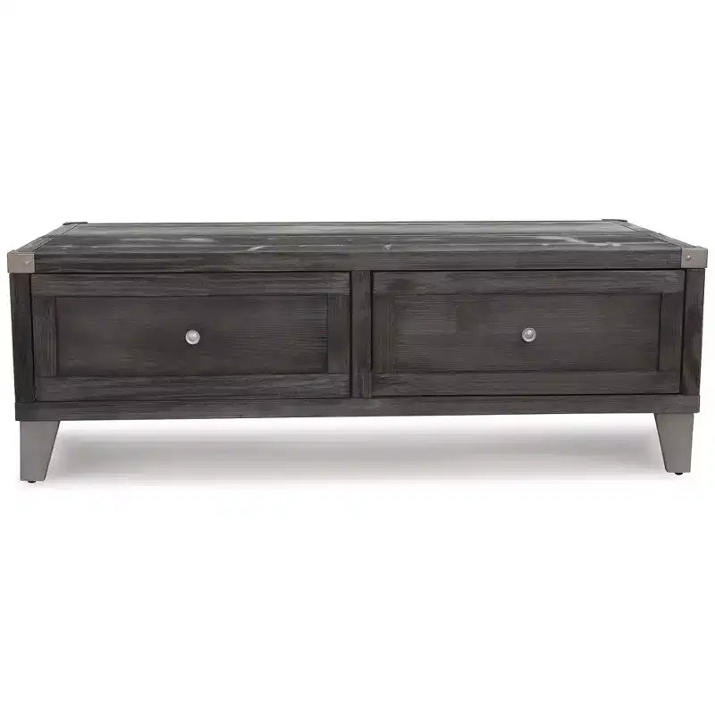 Signature Design by Ashley Todoe Lift Top Coffee Table, Dark Gray Rustic Industrial Cocktail Table with Two Storage Drawers and Removable Trays