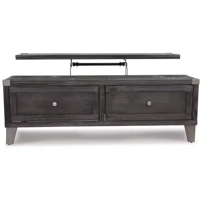Signature Design by Ashley Todoe Lift Top Coffee Table, Dark Gray Rustic Industrial Cocktail Table with Two Storage Drawers and Removable Trays