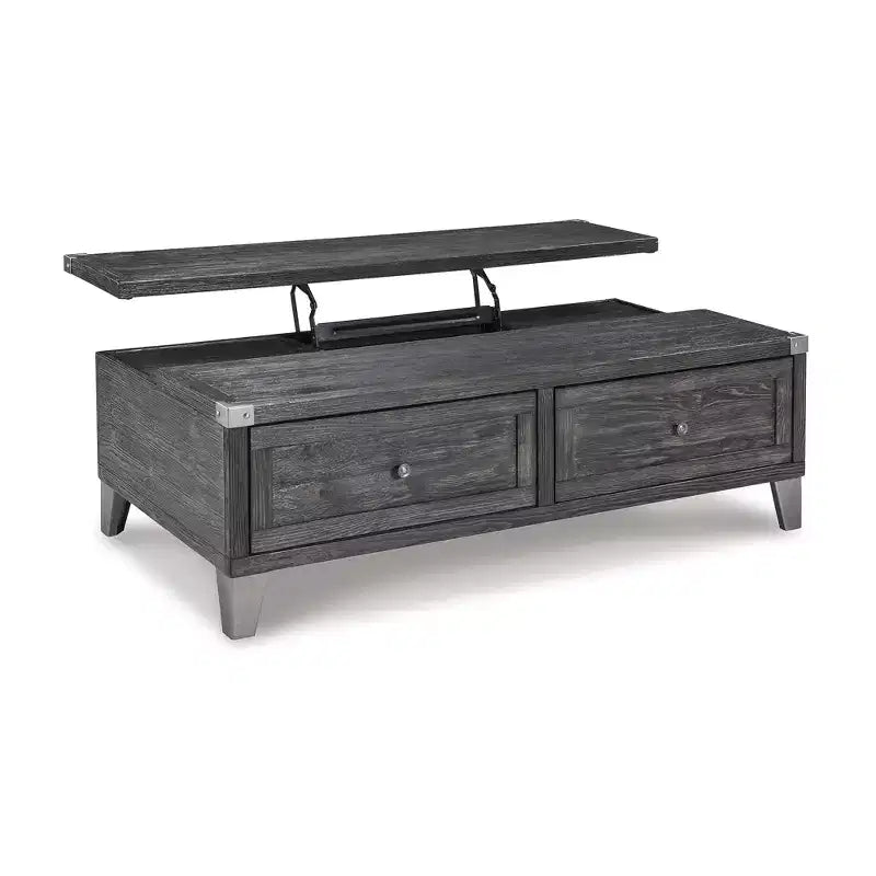 Signature Design by Ashley Todoe Lift Top Coffee Table, Dark Gray Rustic Industrial Cocktail Table with Two Storage Drawers and Removable Trays